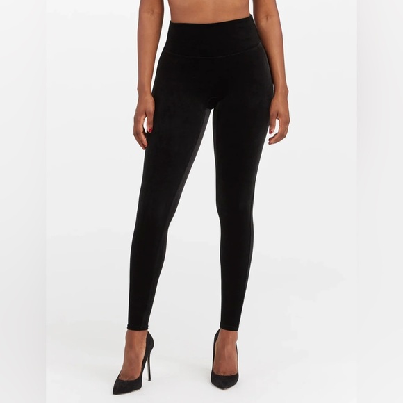 Spanx Black Velvet Pull On Leggings High Rise Compression